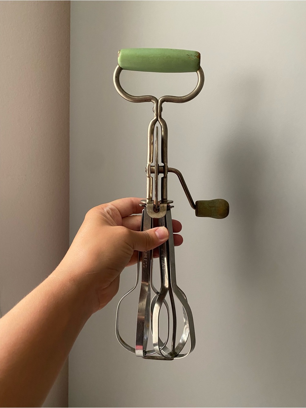 Green Handle Handheld Egg Beater Edlund Company Vintage Kitchenware 1930s